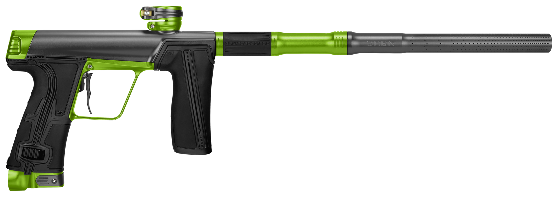 Green and black Planet Eclipse CS3 Pro paintball marker